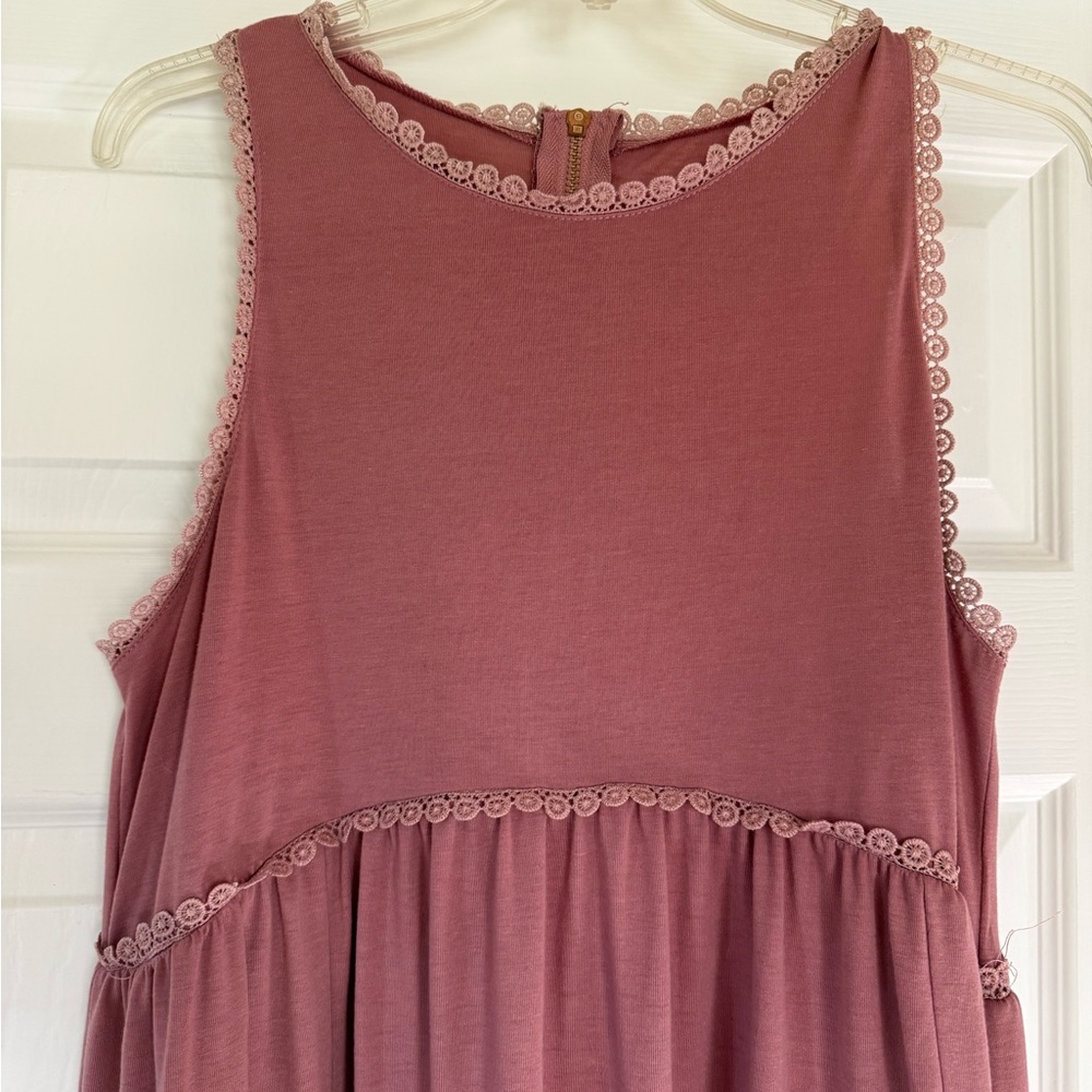 Mauve Lace Trim Sleeveless Maxi Dress